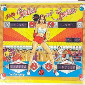 Bally Strikes And Spares Vtg 1978 Bowling Pinball Game Backglass Poster 22x25